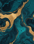 Papier peint Luxe – Marbre liquide bleu canard et or