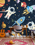 Papier Peint Enfant - Astronautes Et Fusée