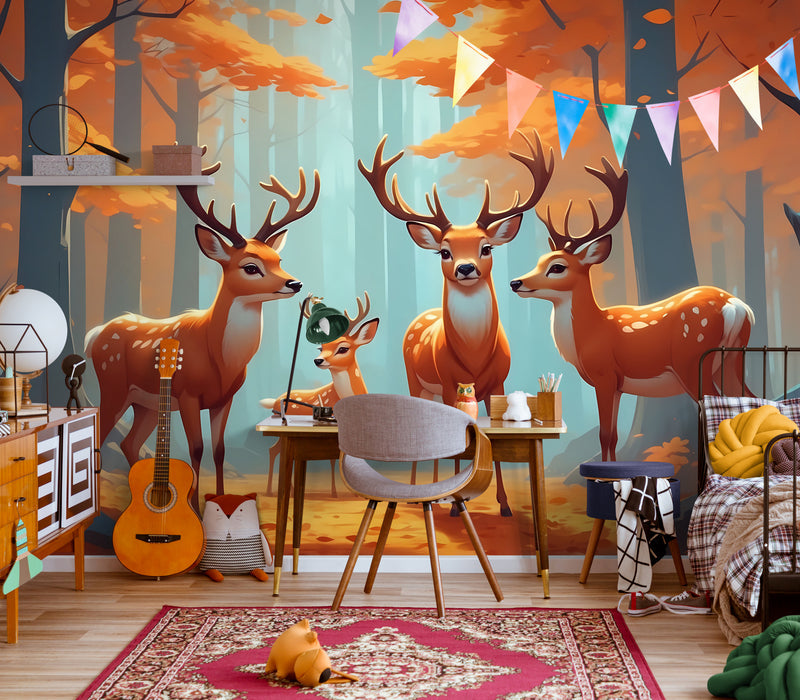 Papier Peint Nature - Cerfs Et Biche En Harmonie