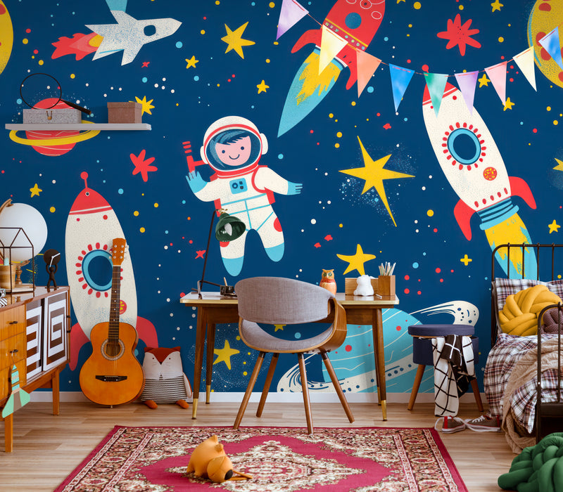 Papier Peint Enfant - Astronaute Et Fusées