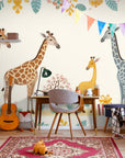 Papier Peint Enfant - Girafes Et Arc-En-Ciel