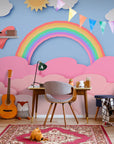Papier Peint Enfant - Arc-En-Ciel Et Nuages Doux