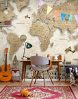 Papier Peint Enfant - Carte Du Monde Et Monuments