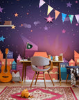 Papier Peint Enfant - Maisons Colorées Et Ciel Étoilé