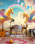 Papier Peint Enfant - Licorne Et Arc-En-Ciel