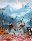 Papier Peint Enfant - Montagnes Et Dinosaure