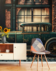 Papier Peint Vintage - Mur De Briques Et Voiture Classique