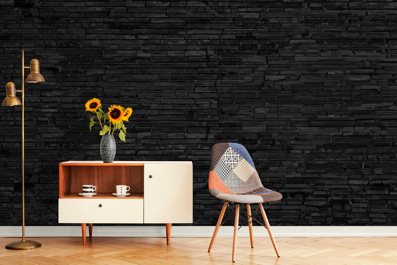 Papier Peint Vintage - Briques Noires