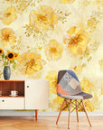 Papier Peint Vintage - Floral Jaune Éclatant
