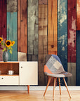 Papier Peint Vintage - Planches De Bois Colorées