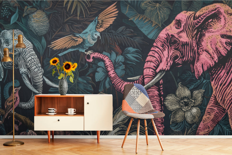 Papier Peint Vintage - Animaux Tropicaux