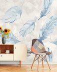 Papier Peint Vintage - Plume Bleue