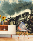 Papier Peint Vintage - Train Noir Et Rouge