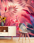 Papier Peint Vintage - Feuillage Tropical Rose