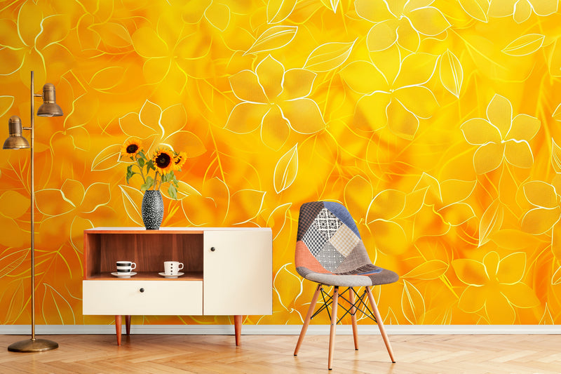 Papier Peint Vibrant - Fleurs Jaunes