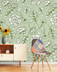 Papier Peint Vintage - Fleurs Vertes Élégantes