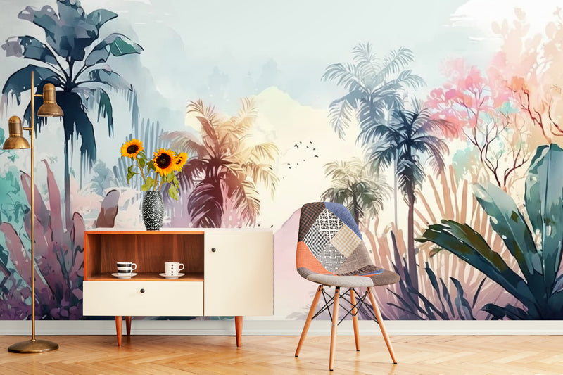 Papier Peint Vintage - Forêt Tropicale De Palmiers