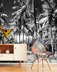 Papier Peint Tropical - Bananiers Et Cocotiers Noir Blanc