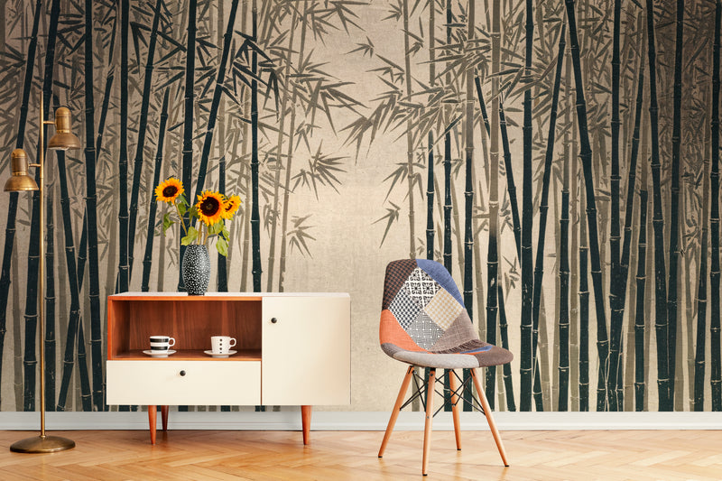 Papier Peint Vintage - Forêt De Bambou Grise