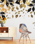 Papier Peint Nature - Feuilles De Noir Et Doré