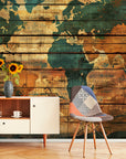 Papier Peint Voyageur - Carte Du Monde En Bois