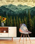 Papier Peint Nature - Géométrique Montagne Et Forêt D’automne