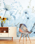 Papier Peint Abstrait - Fleurs Bleues Pastel