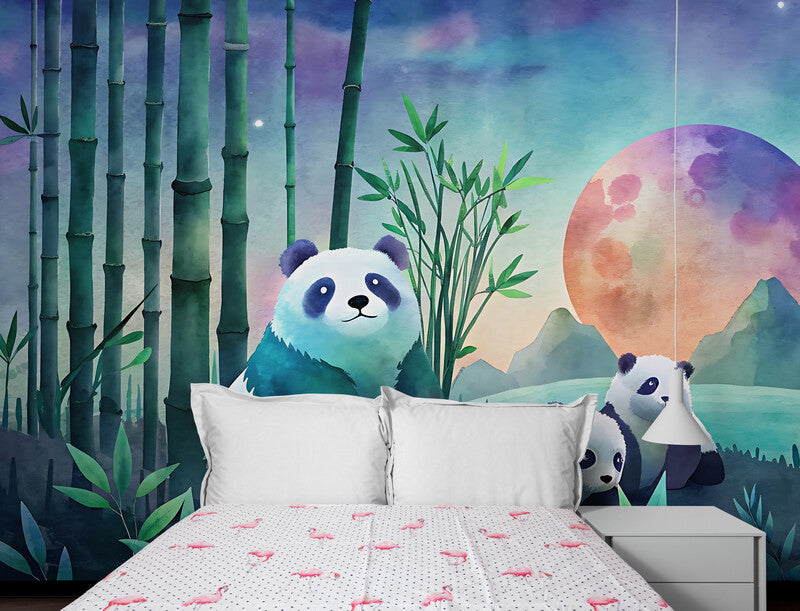 Papier Peint Nature - Panda Et Forêt De Bambou