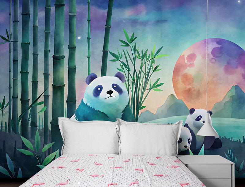 Papier Peint Nature - Panda Et Forêt De Bambou