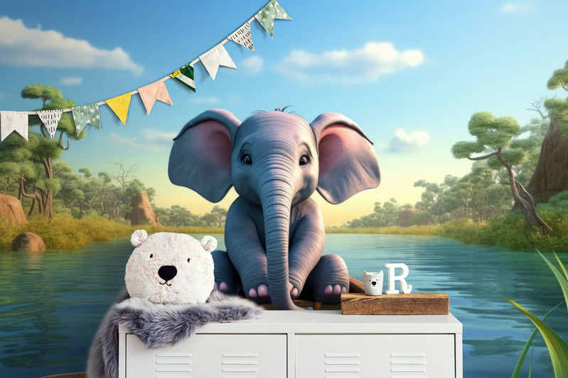 Papier Peint Enfant - Petit Éléphant Sur Un Bateau