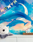 Papier Peint Enfant - Baleine Et Poissons Volants
