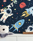 Papier Peint Enfant - Astronautes Et Fusée