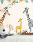 Papier Peint Enfant - Girafes Et Arc-En-Ciel