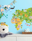 Papier Peint Enfant - Carte Du Monde Des Animaux