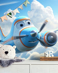 Papier Peint Enfant - Avion Et Nuages Flottants