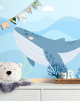 Papier Peint Enfant - Baleine Bleue Dans L’océan