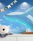Papier Peint Enfant - Baleine Bleue Dans Les Nuages Nocturnes