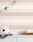 Papier Peint Enfant - Bandes Rose Et Beige