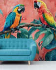 Papier Peint Exotique - Feuillage Tropical Et Perroquet
