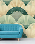 Papier Peint Design - Géométrique Vert Et Doré