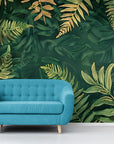 Papier Peint Illustration - Feuillage Tropical Vert Kaki