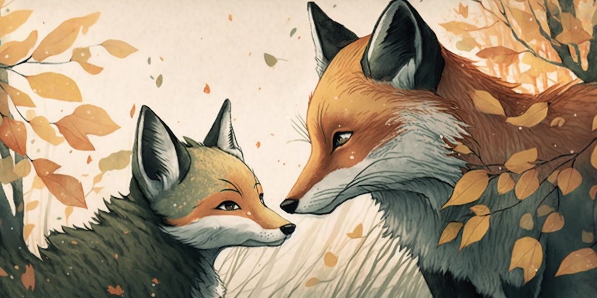Papier peint animaux - couple de renards dans les feuilles d'automne