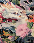 Papier peint animaux - dragon blanc au milieu de fleurs roses