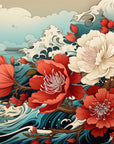 Nature wallpaper - Japanese waves and white cherry blossoms