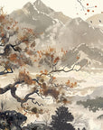 Papier peint nature - estampe asiatique de montagne et pagode