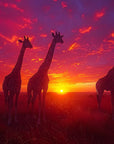 Papier Peint Paysage - Girafes Coucher De Soleil