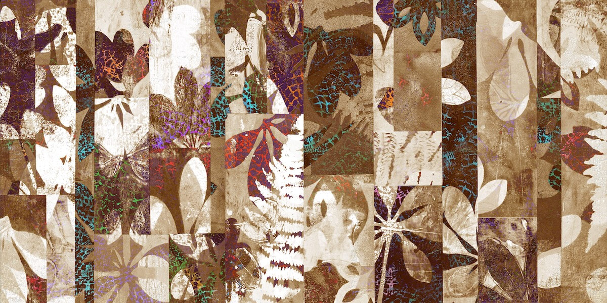 Papier peint nature - feuillage et fougères dorées style d'antan