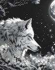 Papier Peint Japonais - Pleine Lune Et Loup