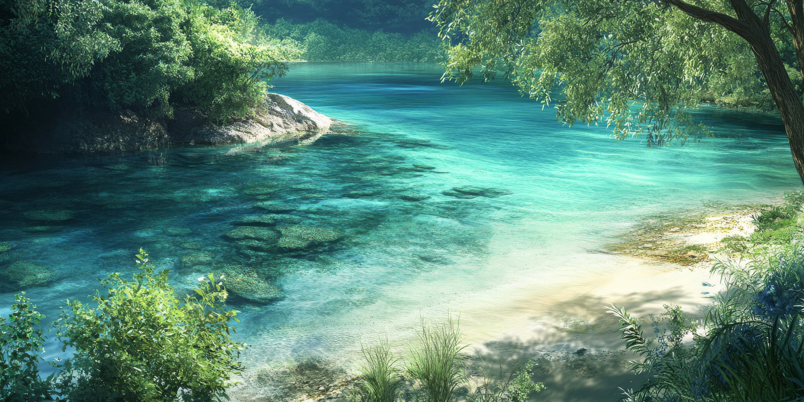 Papier peint cascades - plage de lagon turquoise