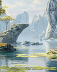 Papier peint cascades - rochers et lagon brumeux